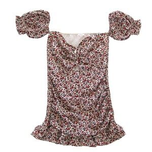 Blush BJ Floral Print Off The Shoulder Ruched Mini Dress 3XL Smocked Cream Red